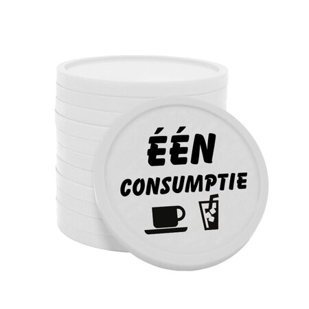 Consumptiemunten plastic met tekst 'één consumptie' Ø29mm - per 100 stuks