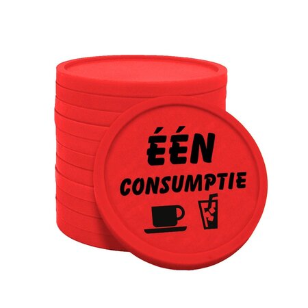 Consumptiemunten plastic met tekst 'één consumptie' Ø29mm - per 100 stuks