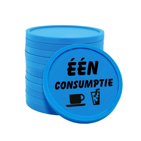 Consumptiemunten plastic met tekst 'één consumptie' Ø29mm - per 100 stuks