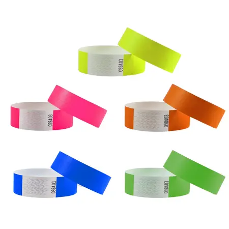 CombiCraft Blanco Tyvek polsbandjes neon kleurenmix - per  100 stuks