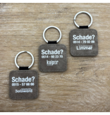 Leren sleutelhanger vierkant met logo in grijs 50x50mm - per 1 stuk