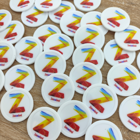CombiCraft Plastic bedrukte munten met eigen ontwerp Ø28mm wit - per 100 stuks