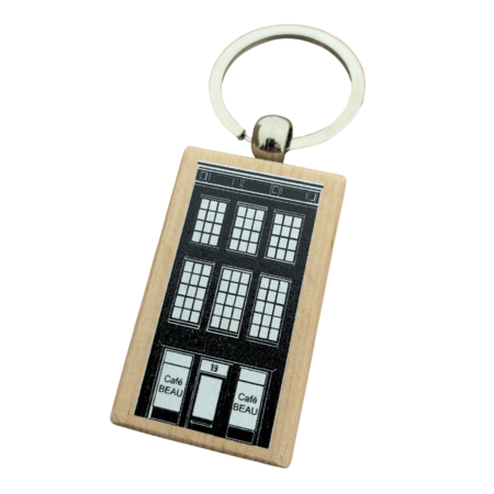 Houten sleutelhanger middel rechthoek met logo 32x51mm - per 1 stuk