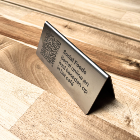 QR-code bordje van RVS 120 x 50 mm met eigen tekst - per 1 stuk - Copy