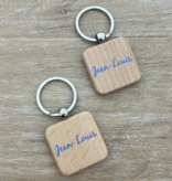 Houten sleutelhanger vierkant met logo 40x40mm - per 1 stuk