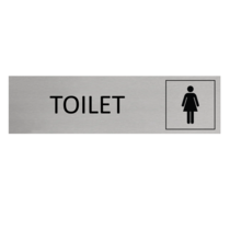 Zilver aluminium deurbordje toilet met vrouw icoon