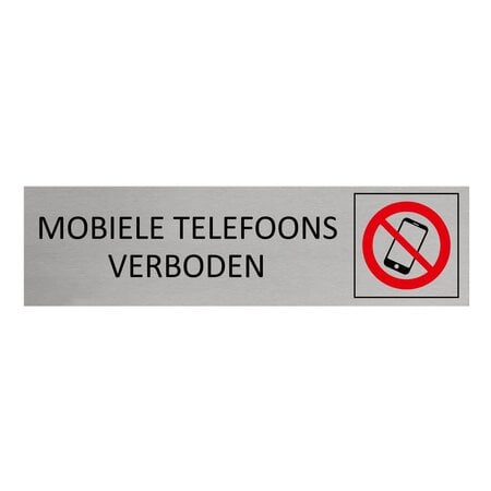 CombiCraft Aluminium deurbordje Mobiele telefoons verboden 165 x 45 mm - per 1 stuk