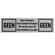 Zilver aluminium deurbordje Geen verkopers, geloofovertuigers enz.