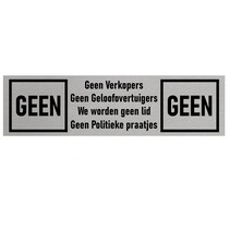 Zilver aluminium deurbordje Geen verkopers, geloofovertuigers enz.