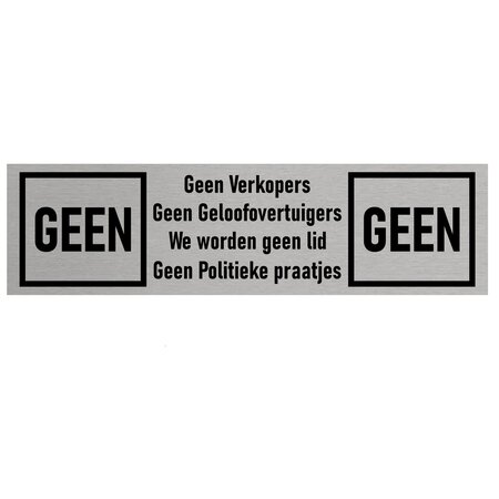 Aluminium deurbordje Geen verkopers, geloofovertuigers enz. 165 x 45 mm - per 1 stuk