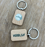 CombiCraft Houten sleutelhanger kleine rechthoek met logo 30x44mm - per 1 stuk