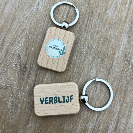 CombiCraft Houten sleutelhanger kleine rechthoek met logo 30x44mm - per 1 stuk