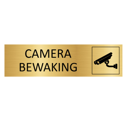 Goud aluminium deurbordje Camerabewaking 165x45mm - per 1 stuk