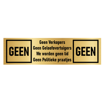 Goud aluminium deurbordje GEEN verkopers, geloof etc.