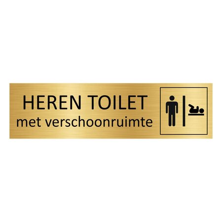 CombiCraft Goud aluminium deurbordje Heren toilet met verschoonruimte 165 x 45 mm - per 1 stuk