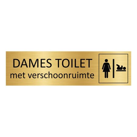 CombiCraft Goud aluminium deurbordje Dames toilet met verschoonruimte 165 x 45 mm - per 1 stuk