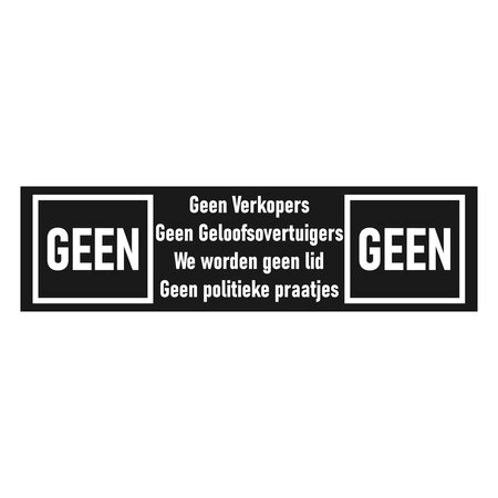 Zwart aluminium deurbordje Geen verkopers enz. 165 x 45 mm - per 1 stuk