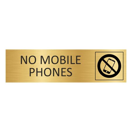 CombiCraft Goud aluminium deurbordje No mobile phones 165 x 45 mm - per 1 stuk