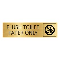 Goud aluminium deurbordje Flush toilet paper only