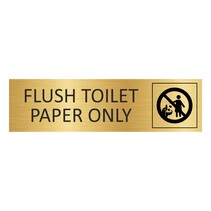 Goud aluminium deurbordje Flush toilet paper only