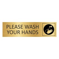 Goud aluminium deurbordje Please wash your hands