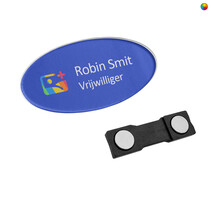 Plexiglas naambadge 70x37mm bedrukt - per stuk