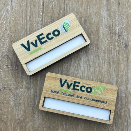 CombiCraft Bamboe naambadge met venster 72x38mm eigen ontwerp - per stuk