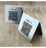 QR-code bordje van RVS 70 x 70 mm met eigen tekst - per 1 stuk