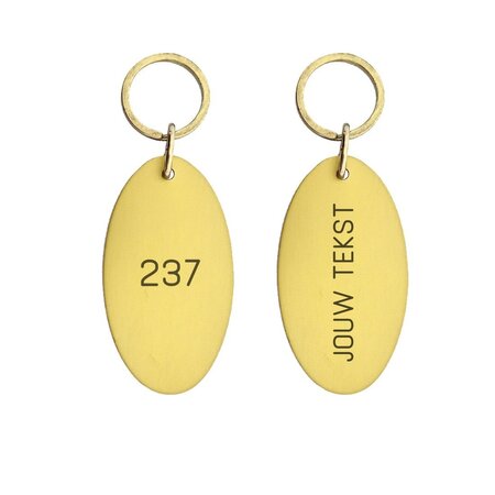 Aluminium hotel sleutelhanger Louis 37x67mm met gravering goudkleurig - per stuk