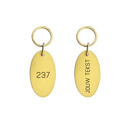 Aluminium hotel sleutelhanger Louis 37x67mm met gravering goudkleurig - per stuk