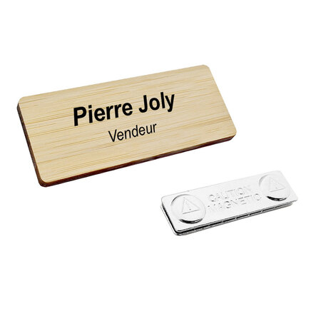 CombiCraft Bamboe naambadge met tekst 72x30mmm met magneet - per 1 stuk