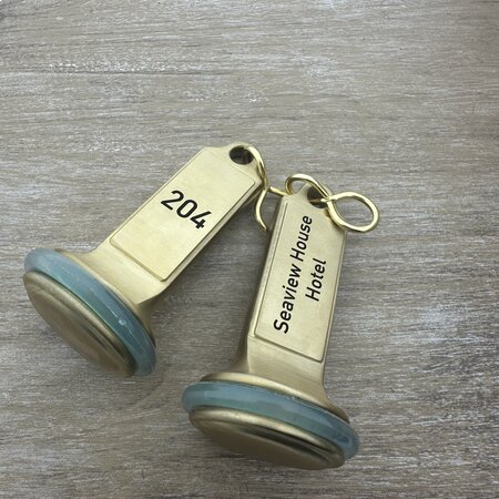 CASTEL massief Messing Hotelsleutelhanger incl. stootring en S-haak - in verschillende uitvoeringen leverbaar