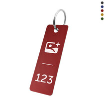 Aluminium sleutellabel 25x70mm met nummer en logo - per stuk