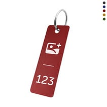 Aluminium sleutellabel 70x25mm met nummer en logo - per stuk