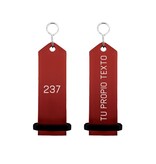 CombiCraft Bumerang aluminium hotel sleutelhanger in rood met zilver gravering 30x100 mm