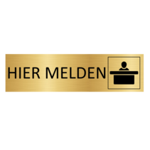 Goud aluminium deurbordje Hier melden