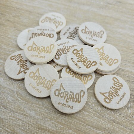 CombiCraft Houten munten met eigen gravering Ø29mm - per 100 stuks