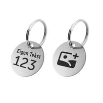 Aluminium sleutellabel met nummer + tekst en logo (tweezijdig) - per stuk