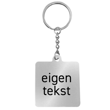 RVS sleutelhanger vierkant met tekst - per 1 stuk