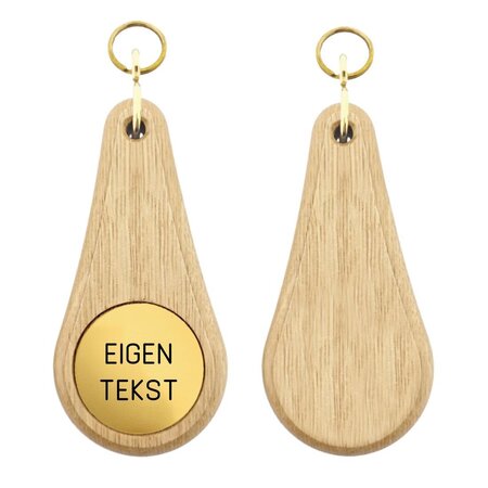 Houten hotel sleutelhanger Oaky Drop lichtbruin blanco of met gravering - per 1 stuk
