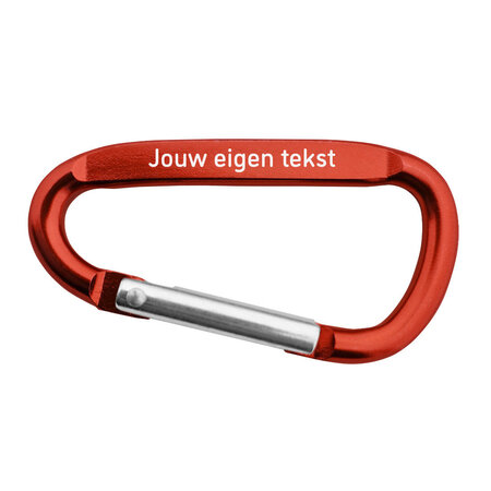 Karabijnhaak met tekst gravering 60x30mm rood - per stuk