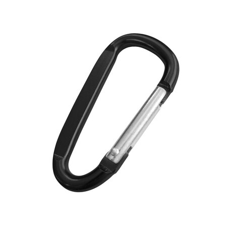 Zwarte karabijnhaak met tekst gravering 60x30mm - per stuk