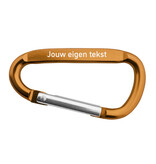 Karabijnhaak met tekst gravering 60x30mm oranje - per stuk