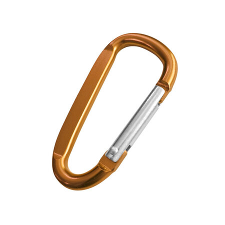 Karabijnhaak met tekst gravering 60x30mm oranje - per stuk