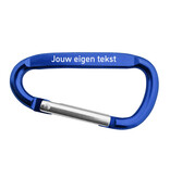 Karabijnhaak met tekst gravering 60x30mm blauw - per stuk