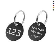 Aluminium sleutellabel met nummer en tekst (tweezijdig)