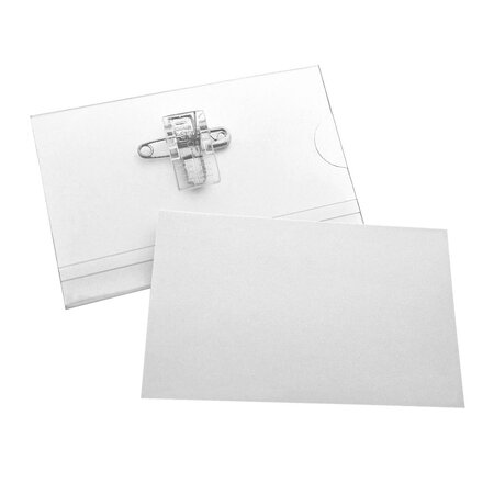 Blanco acetaat naambadge met clip en speld 90x60mm - per 1 stuk
