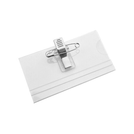 Blanco acetaat naambadge met clip en speld 75x40mm - per 1 stuk