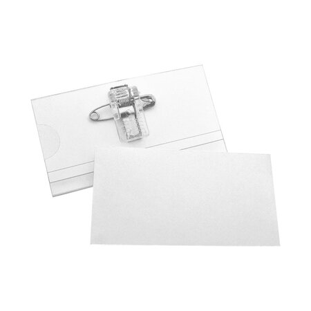Blanco acetaat naambadge met clip en speld 75x40mm - per 1 stuk