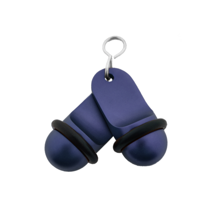 Mini Classic aluminium hotelsleutelhanger in blauw met zilveren gravering